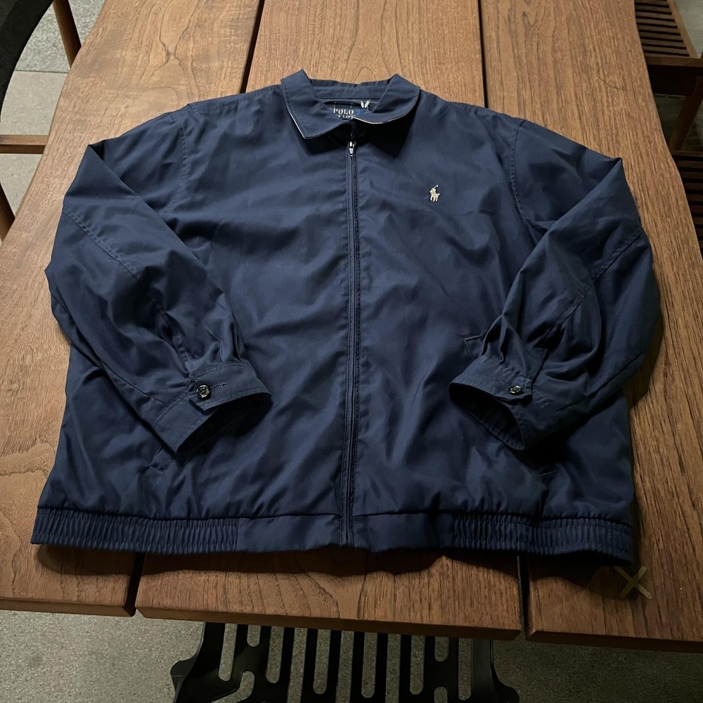 Polo Ralph Lauren Jacket Mens 2XL Navy Blue Harrington Windbreaker Pony Logo
